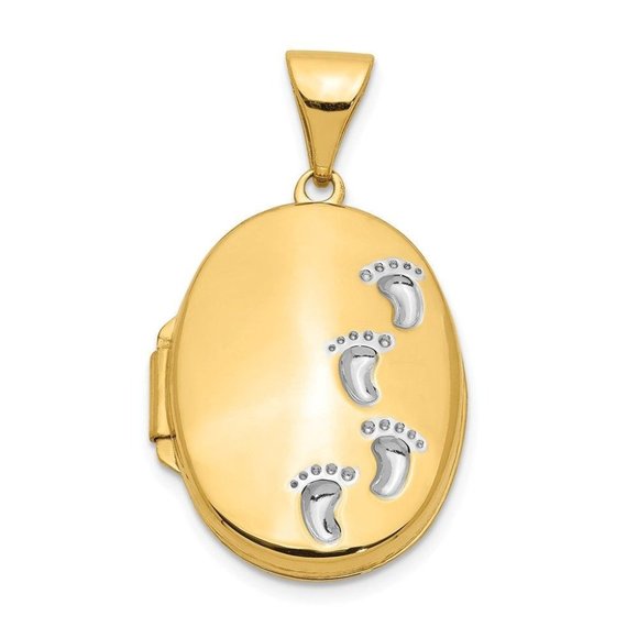14K Footprints Locket New Yellow Gold - Picture 1 of 5